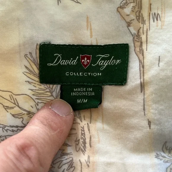 Tropical / Hawaiian David Taylor Cream and Gold Palm Print Shirt - Picture 4 of 5